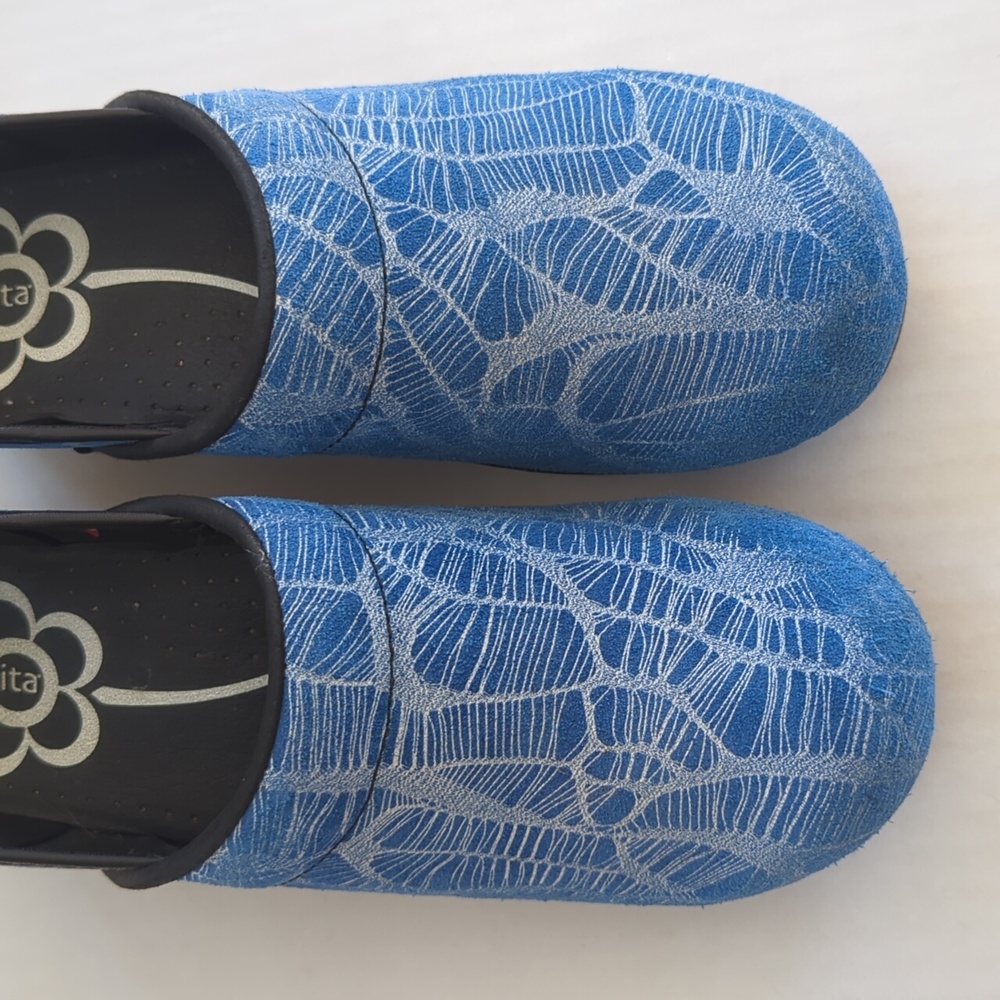 Sanita Leather Applique Design Closed Back Mules Clogs EU 39 Blue - Picture 7 of 16